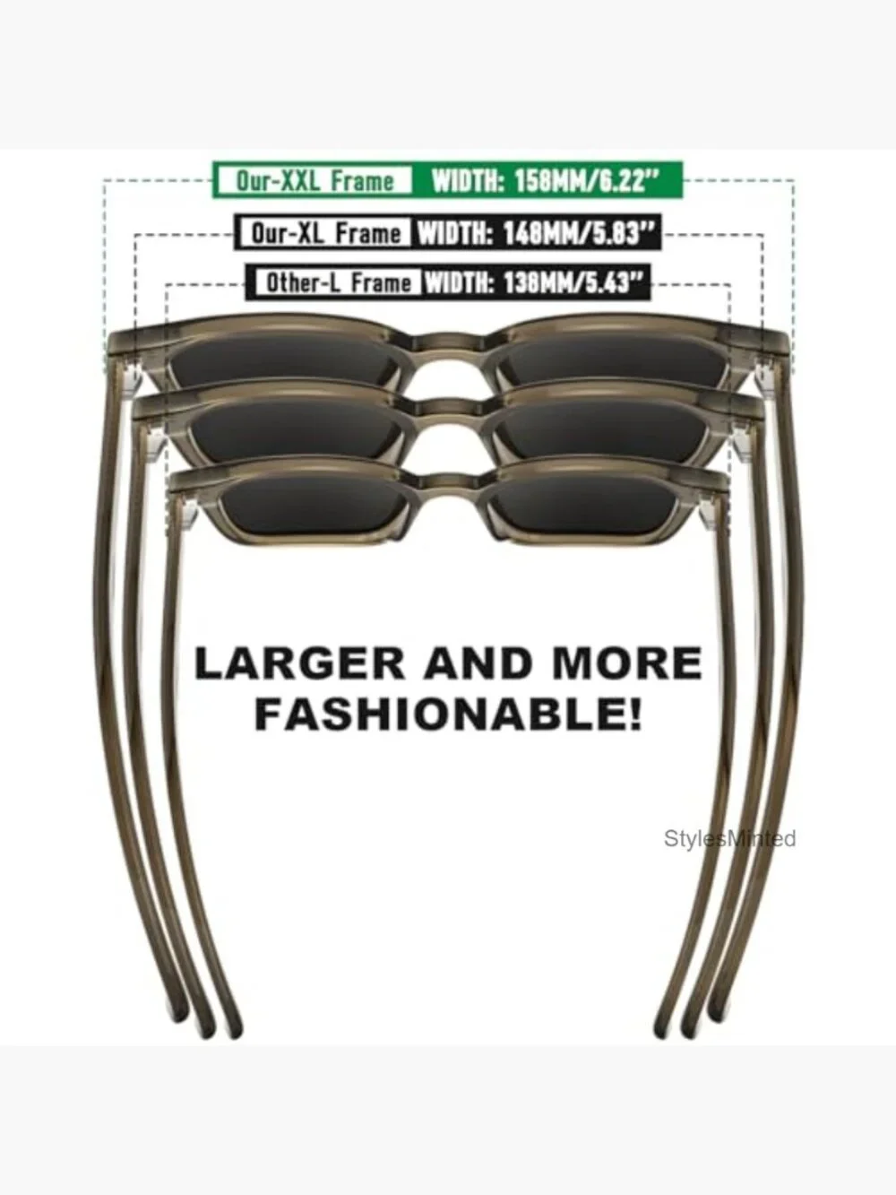 XXL Large Premium Polarized Sunglasses for Wide Face TR90 Frame UV400